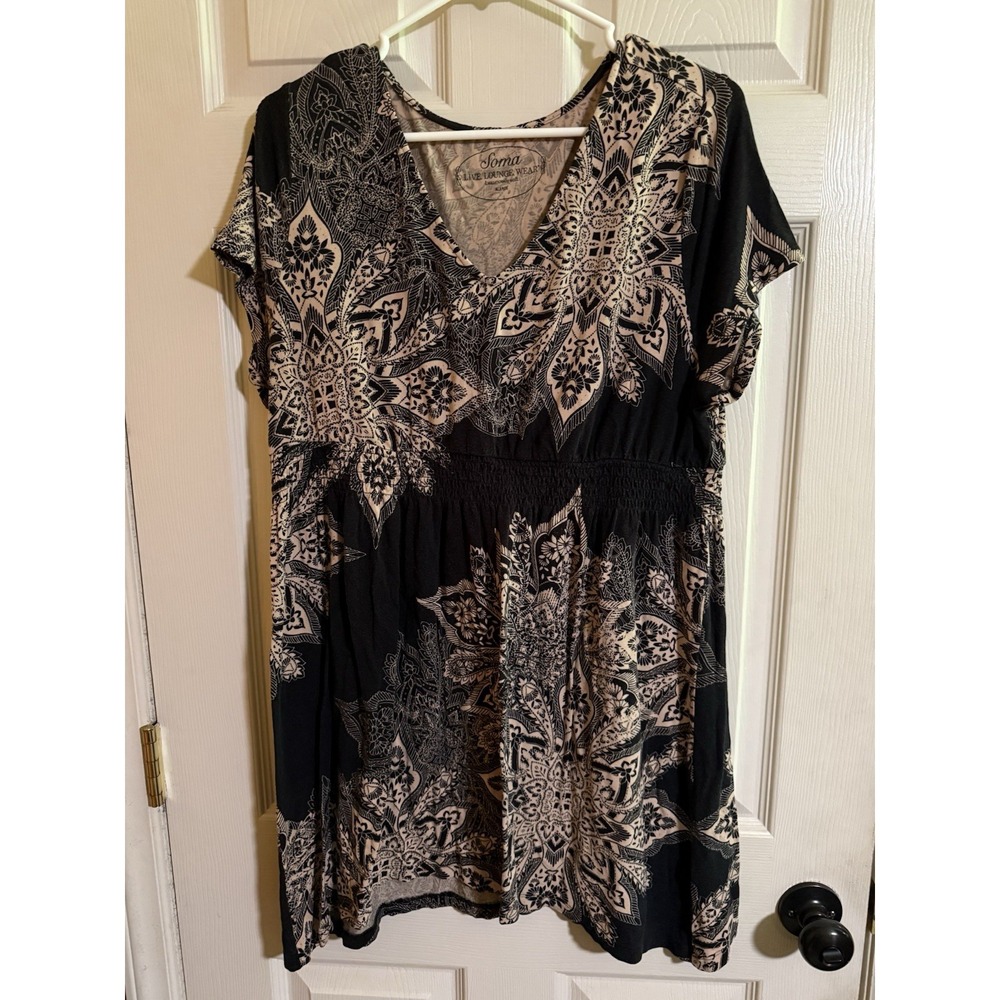 Soma Womens Live Lounge Wear , Lounge  Dress Sz‎ Xl  Brown Black Paisley